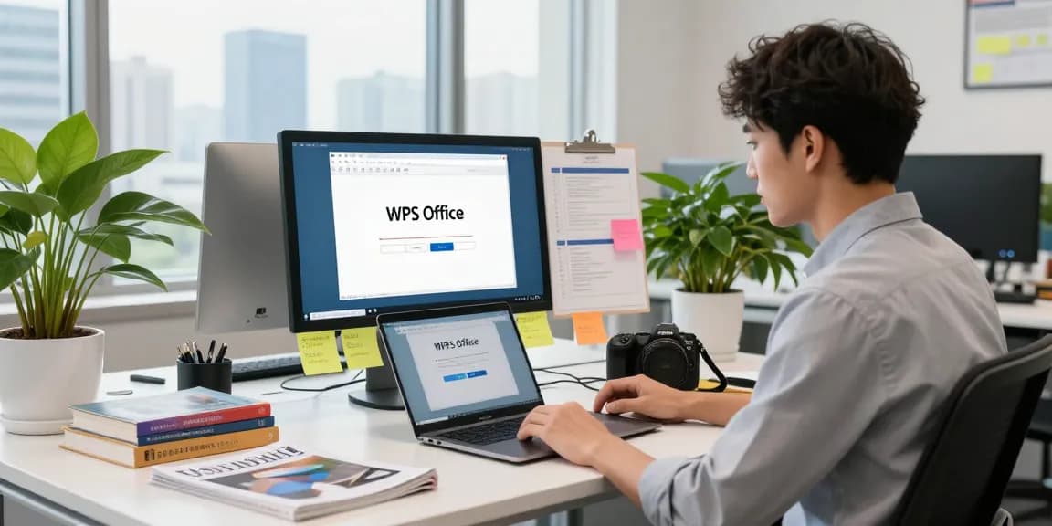 Boost your productivity and Download WPS Office in a modern workspace filled with tech tools and vibrant decor.