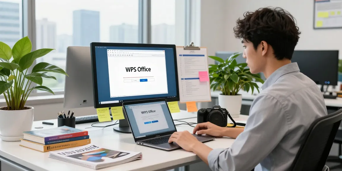 Boost your productivity and Download WPS Office in a modern workspace filled with tech tools and vibrant decor.
