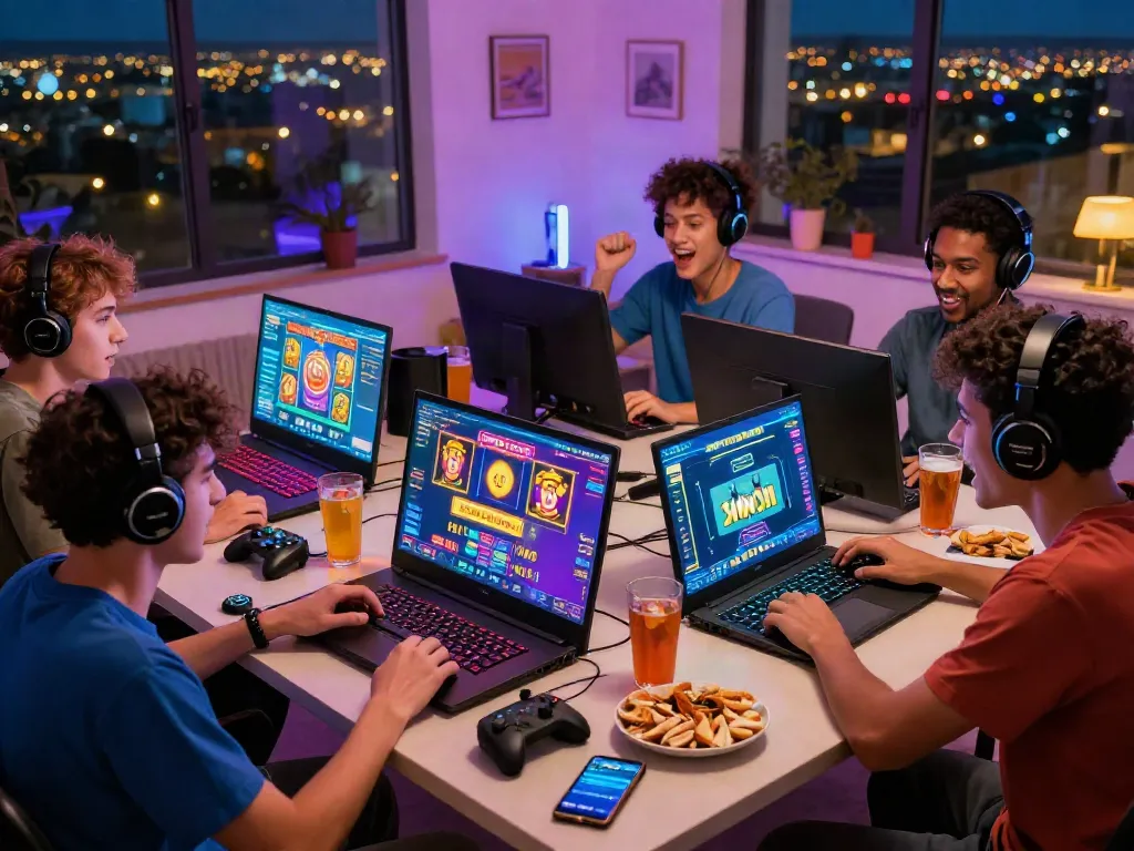 Exciting online gaming experience with slot gacor hari ini players using e-wallets in a cozy home setting.