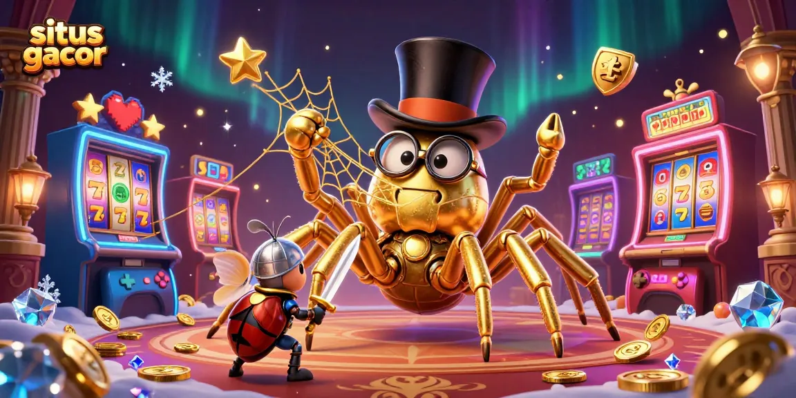 Experience exciting wins with situs gacor in a vibrant casino scene featuring a golden tarantula.