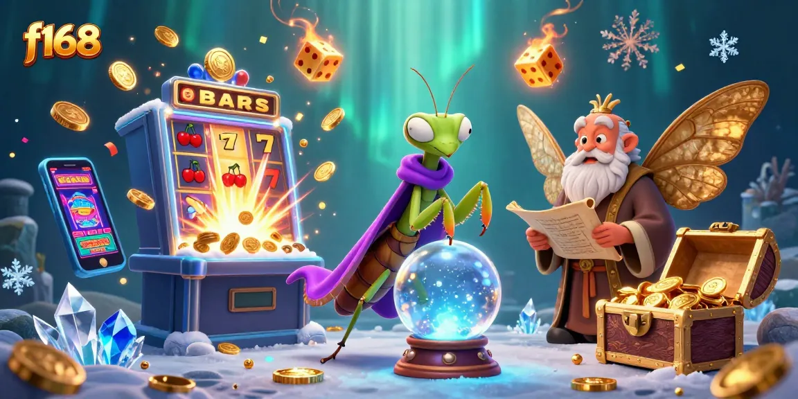 Experience thrilling wins at f168 with a vibrant casino scene showcasing lively characters and a jackpot.