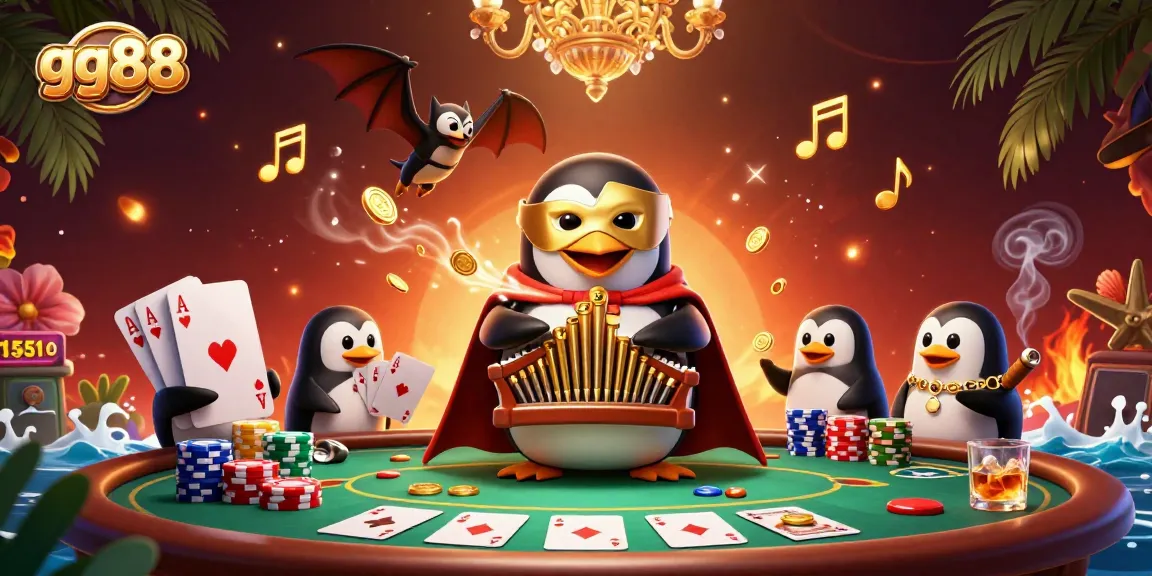 Experience thrilling gameplay at gg88 with a dynamic penguin organist showcasing rich casino elements.
