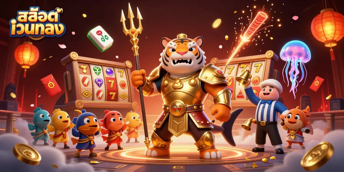 Spin the reels of สล็อตเว็บตรง with vibrant visual elements of fortune and excitement in this dynamic 3D scene.