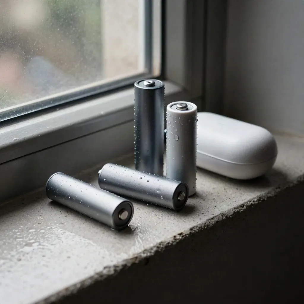 Pod devices and cartridges on a wet windowsill, one cartridge half seated in place.