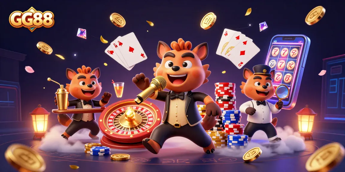 Experience GG88's dynamic casino vibe with animated hyenas, winning games, and high-energy fun.