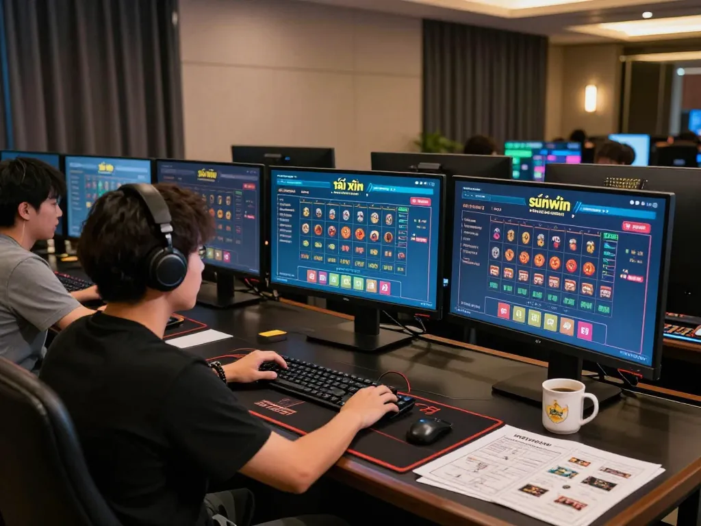 Tài xỉu sunwin online gaming scene with player engaged in strategic betting.