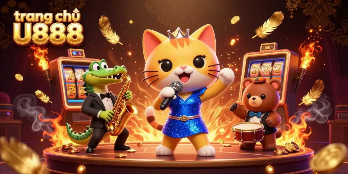 Engage with the vibrant trang chủ U888 scene featuring a jazzy cat, crocodile, and bear in a casino