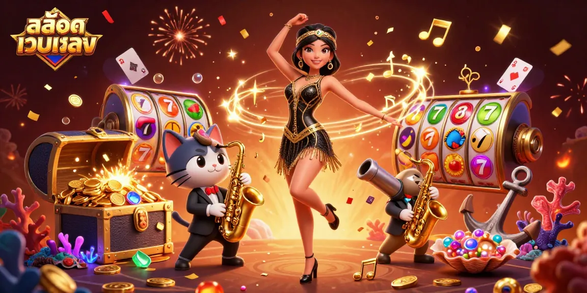 Engage in thrilling สล็อตเว็บตรง gaming amidst vibrant symbols, sparkling confetti, and an energetic atmosphere.