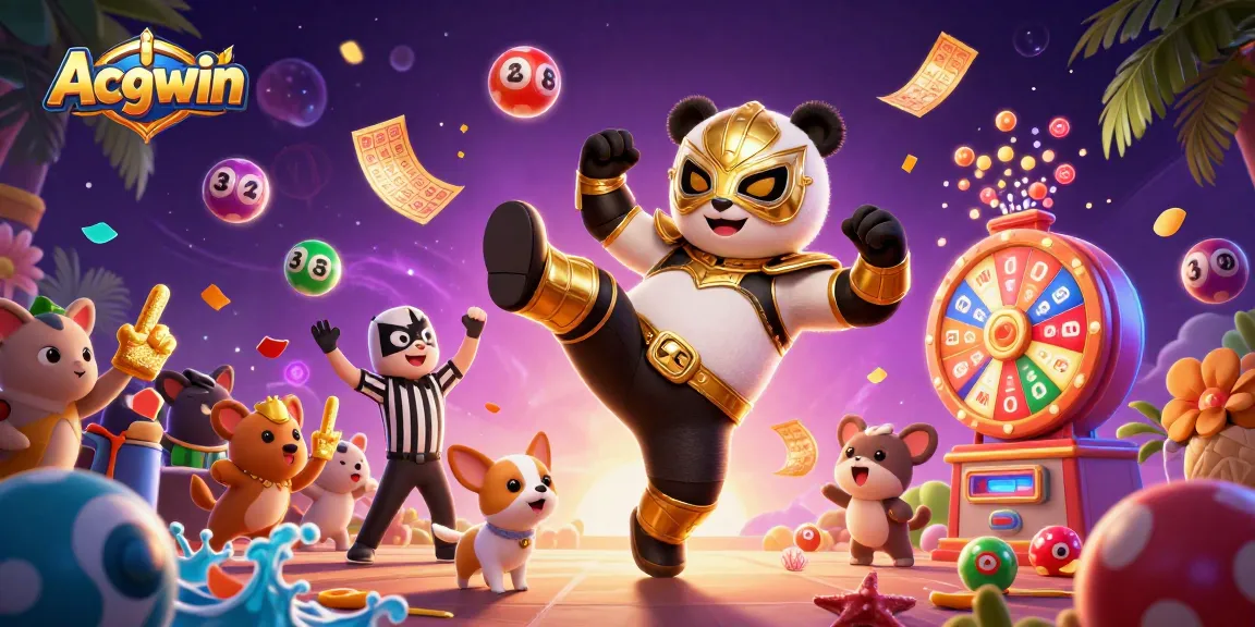 Experience Acgwin's dynamic gaming atmosphere with an exciting 3D panda wrestling scene.