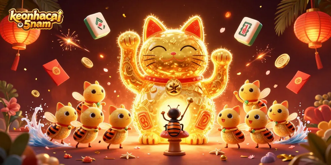 Experience keonhacai5nam with vibrant casino-themed illustration, showcasing golden fireflies and lucky symbols.