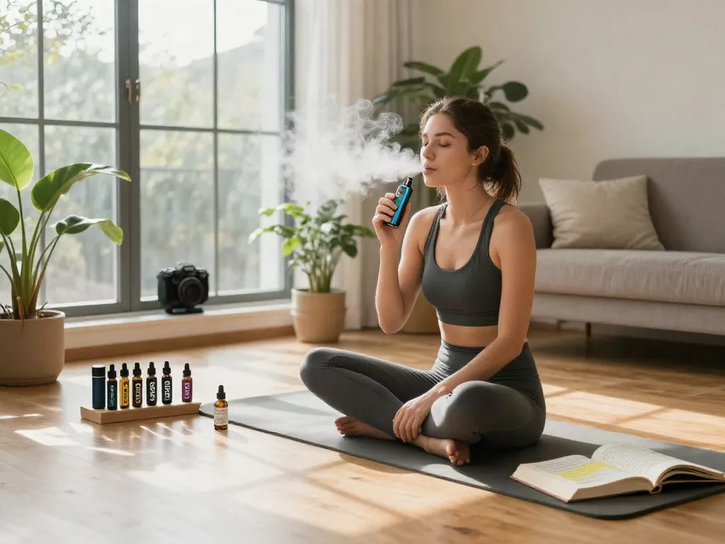Natural wellness moment featuring dope vapes and CBD oil in a serene living room atmosphere.