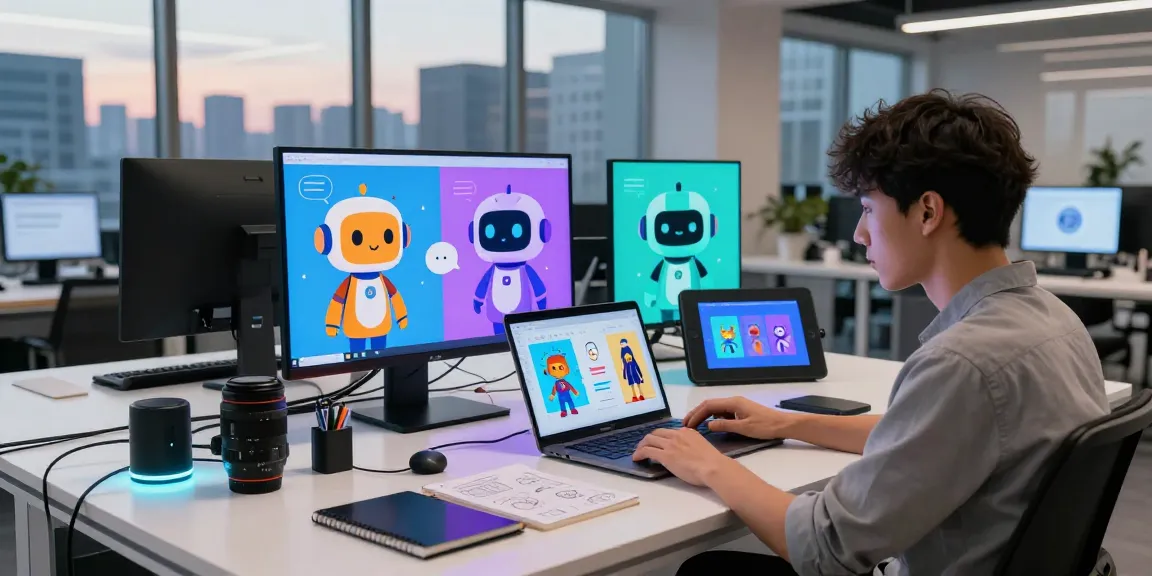 Engaging user interacting with Crush on AI, showcasing vibrant chatbots and modern tech workspace