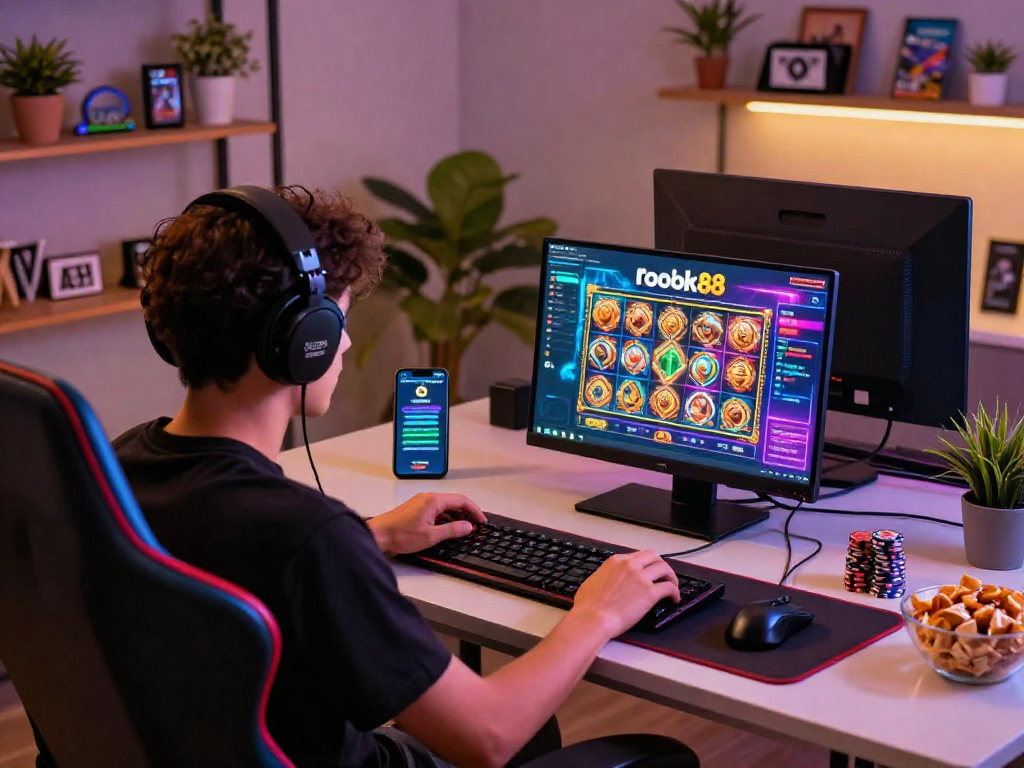 Engaged player using rokok88 slot login in a cozy gaming setup