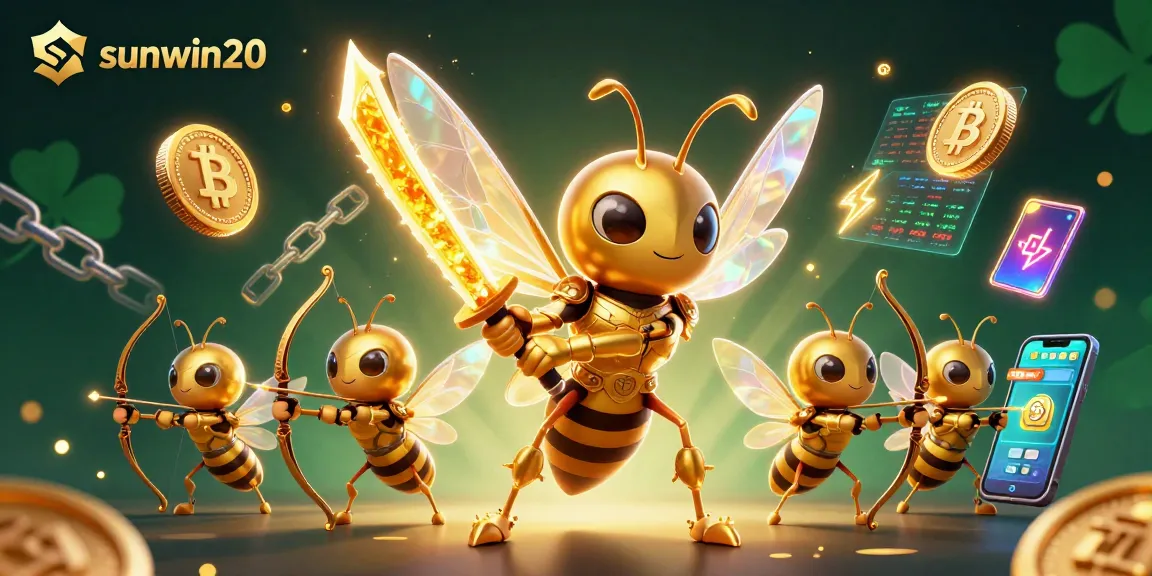 Experience thrilling gameplay with sunwin20 as vibrant characters battle among slot reels and crypto coins.