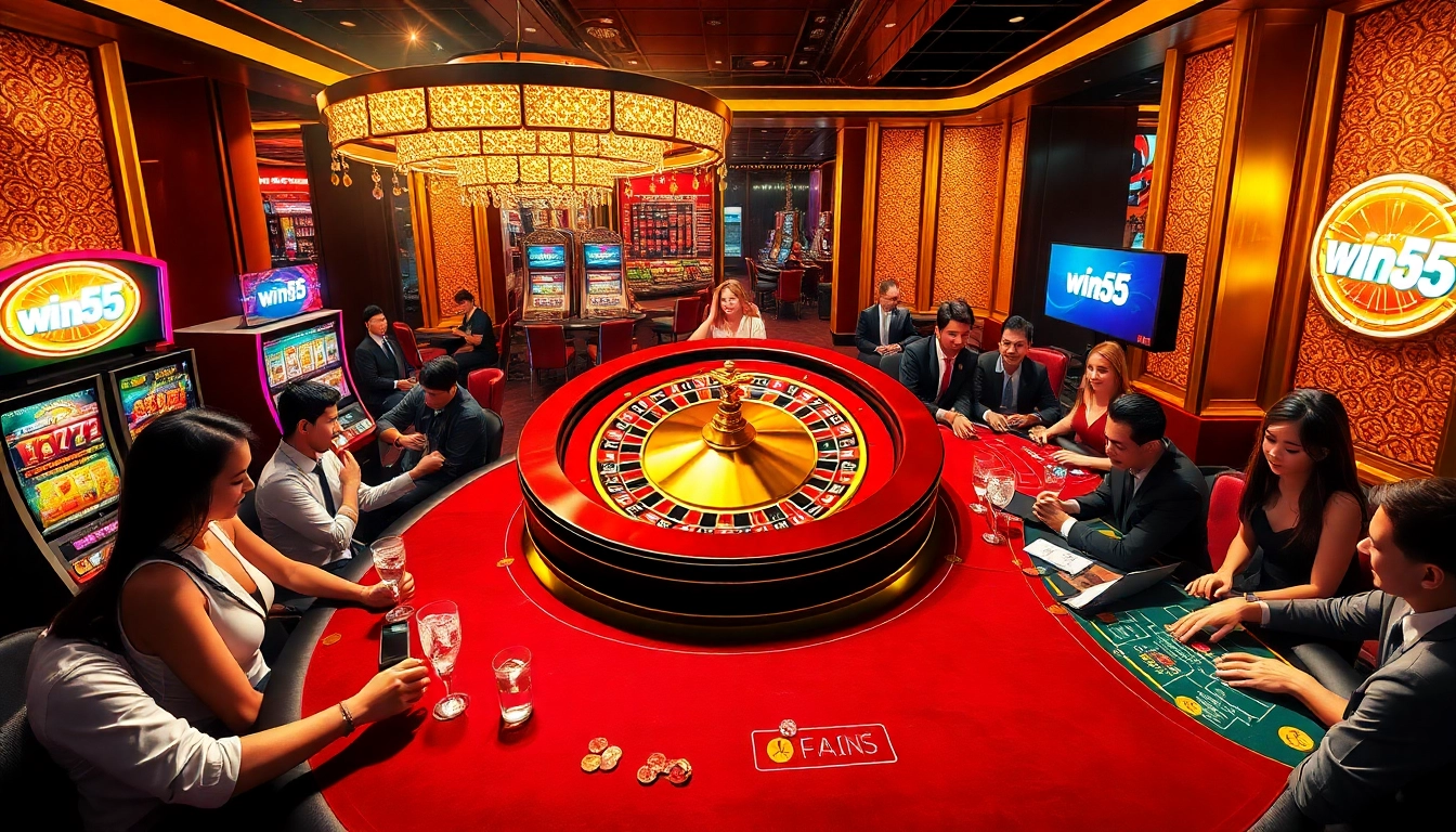 Experience the excitement at win55 casino with vibrant tables and luxurious gaming atmosphere.
