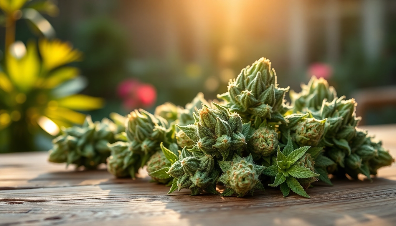 Experience the calming effects of Mental Wellness CBD buds showcased on a rustic table.