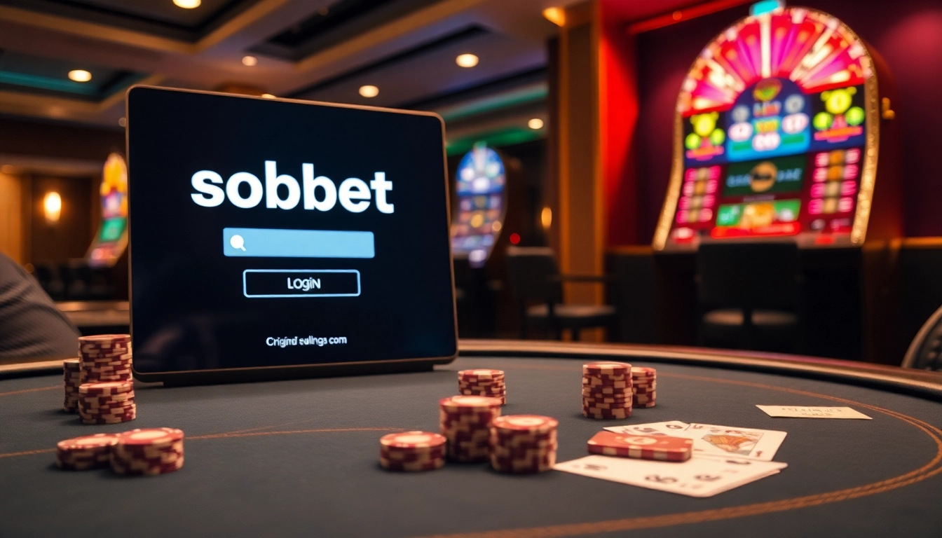 Experience the excitement of sbobet login with a luxurious online gambling interface displayed at a premium poker table.