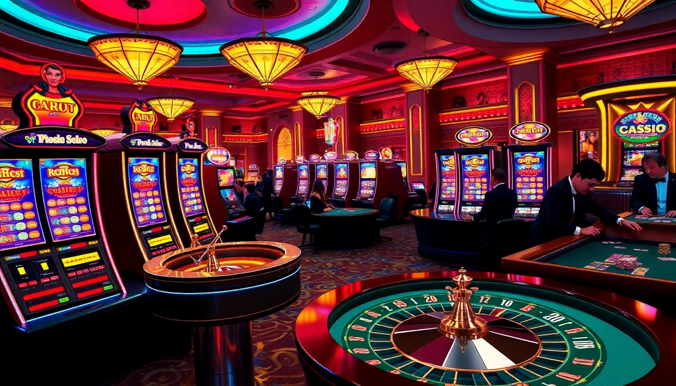Experience the excitement of pg slot demo games at a luxurious casino setting with vibrant slot machines.